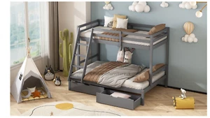 Triple Bunk Bed 3ft & 4ft Bed in Grey with drawers wooden pine - Picture 1 of 6