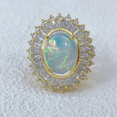 Anillo de cóctel de piedras preciosas de ópalo natural de 10*14 mm de plata de ley 925 talla ajustable Foto 1 de 4