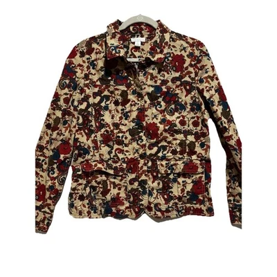 Charter Club Paisley Floral Denim Jacket Womens M Button Up Career Boho Capsule - Image 1 of 4