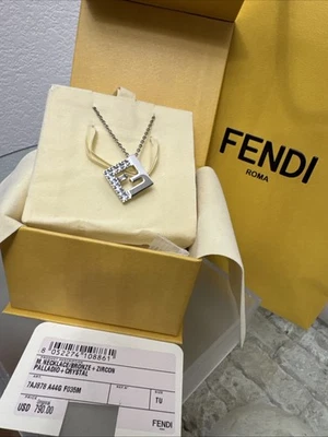 eBay Live ** FENDI 22” Silver Tone Zirconia Stone Necklace - Image 1 of 2