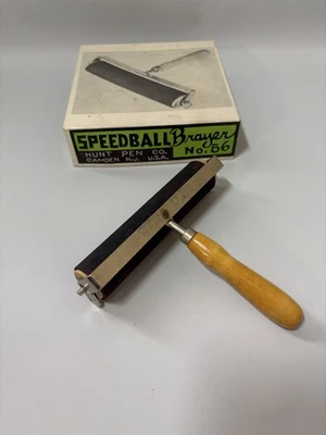 Rodillo Speedball Brayer vintage mango de madera de goma HUNT PEN CO #56 EE. UU. Foto 1 de 4