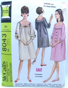 Vintage McCalls 8043 Smock Dress Sz M 12 13 14 Pattern Cut Complete w/ Transfer - Picture 1 of 5
