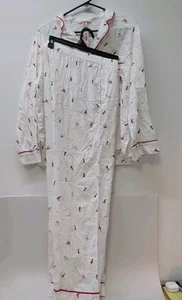 Victoria Secret Flannel Long Pajama Set 2pc L Coconut White (60588) - Picture 1 of 14