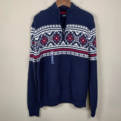 Suéter Izod Nuevo con Etiquetas Hombres Fair Isle Cuello Simulado 1/4 Cremallera Talla XXL Foto 1 de 4