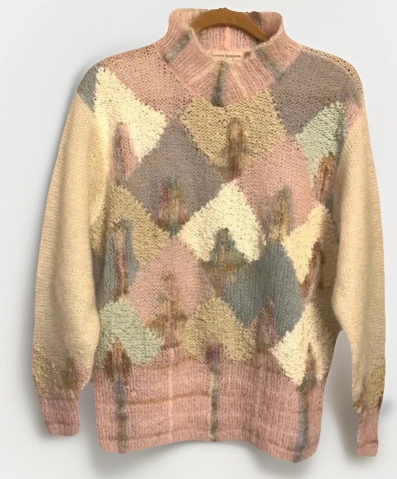 Suéter Pastel Argil Tejido a Mano De Colección Cuello Alto Mujer Pequeño Lauren Hansen Esquí Foto 1 de 4