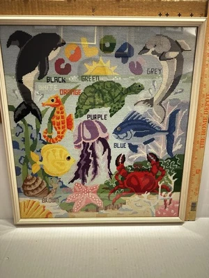 В рамке большой вручную вышитые цвета морской жизни холст детской комнаты - Изображение 1 из 4
