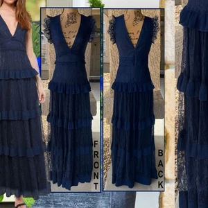 Lulus Marvelous Darling Navy Blue Lace Ruffled Tiered Maxi Dress Size XL - Picture 1 of 10