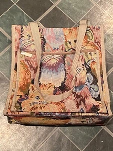 Vintage Cat Tapestry Tote Bag w/Plastic Lining 12" X 12" X 4.5" *Pre-Owned* ww1 - Picture 1 of 12
