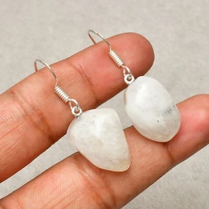 Pendientes de joyería hechos a mano de plata de ley 925 con piedras preciosas de luna arco iris de 1,5" - Imagen 1 de 8