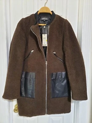 Casaco Member's Only (Sherpa Teddy acabamento de couro sintético, marrom cinza) novo com etiquetas MSRP $228 M - Imagem 1 de 4
