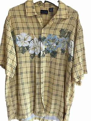 Camisa Hawaiana Ocean Pacific Para Hombres XLT Estampado Floral Amarillo Rayón De Colección Foto 1 de 4