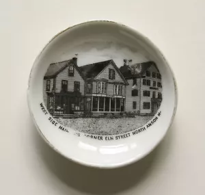NORTH ANSON Maine Souvenir Butter Pat Dish Main Elm Street T.F. Paine Porcelain - Picture 1 of 6