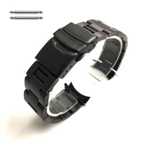 Correa de reloj de repuesto estilo ostra de acero inoxidable con extremo curvo negro #7016 - Imagen 1 de 35