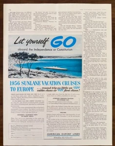 1956 American Export Lines PRINT AD Sunlane Vacation Cruises to Europe - Bild 1 von 1
