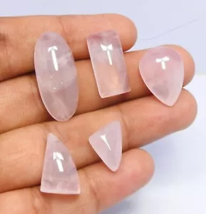 5 PCS 55 CTS LOT NATURAL ROSE QUARTZ LOOSE GEMSTONES CABOCHON MIX SHAPE LO-107 - Picture 1 of 8
