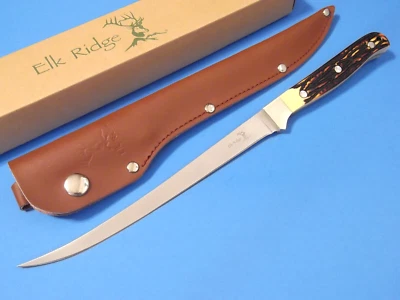 Elk Ridge ER146 FILLET Imitation Stag full tang fixed blade knife 12" overall - Image 1 of 4