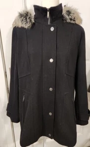 London Fog Coat Womens Extra Large Wool Faux-Fur-Trim Hooded $259 NEW - Picture 1 of 7