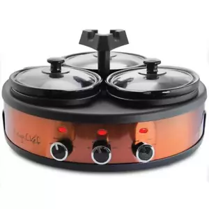 MegaChef Triple Slow Cooker 300W Power On Light Indicator Copper w/ Glass Lid - Picture 1 of 6