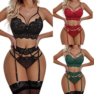 Women Lingerie Set with Garter Belts Sexy Bra and Panty Set Lace Teddy Bodysuit - Picture 1 of 99