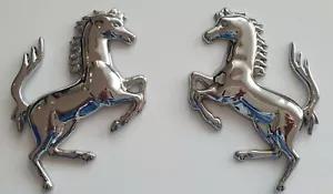 A Pair Quality 3D Metal Running Horse Car Emblem Sticker Decal Silver *UK Stock - Picture 1 of 4