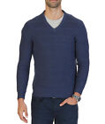 NEW MENS NAUTICA V NECK TEXTURED KNIT BLUE PULLOVER SWEATER $128