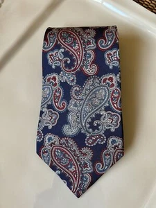 OSCAR de La RENTA Necktie SILK TIE Paisley Blue Red Ivory 4” x 57” EUC - Picture 1 of 7