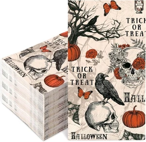 100Pcs Halloween Paper Guest Napkins 4.3x7.8inch(folded), black and purple - Picture 1 of 7