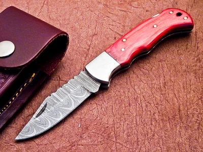 STUNNING CUSTOM HANDMADE DAMASCUS STEEL POCKET FOLDING KNIFE Back LOCK  TR-5873 - Image 1 of 4