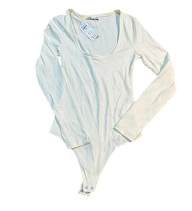 Abercrombie & Fitch Beige Ribbed Scoop Neck Sweater Bodysuit Small NWT - Picture 1 of 7