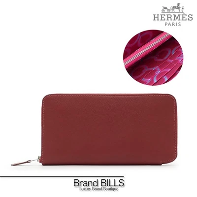 Cartera larga de seda HERMES Azap Mors Co Veau Evercolor Rouge Ash con sello H Foto 1 de 4