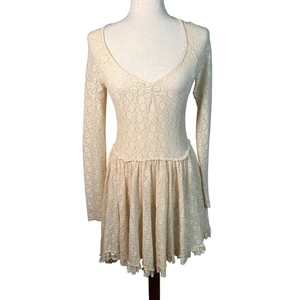 Vestido Intimately Free People S/P Encaje Crema Floral Mini Volantes Romántico Renacimiento - Imagen 1 de 8