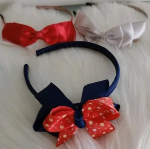 SET OF THREE GIRLS WOMEN LADIES HEADBANDS Red Polka Dot Silver & Red Satin NWOT - Picture 1 of 4