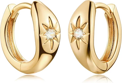 MEVECCO Oro Grueso Huggie Aro Pendiente Chapado en Oro 18K Delicado Hecho a Mano Hipoal Foto 1 de 4