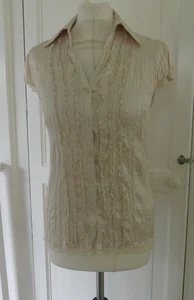 NEXT Gold Cap Sleeve Ruffle Shirt Blouse Top UK 10 - Picture 1 of 5