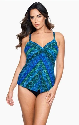 Traje de baño Miraclesuit Tankini talla 8 Love Knot con aros Flyaway control de barriga Top Foto 1 de 4