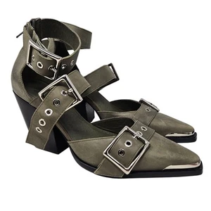 Free People Jeffrey Campbell 9 Hendrix Heels oliv Leder Western Boho Biker - Bild 1 von 6