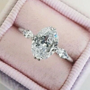 2Ct Oval Cut Lab-Created Diamond Women's Engagement Ring 14K White Gold Plated - Picture 1 of 3