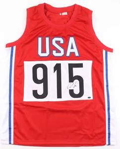 Carl Lewis Signed Team USA Custom Jersey (Leaf COA) 9x Olympic Gold Medalist - Picture 1 of 3