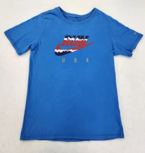 Nike run USA Boys L Blue Athletic Cut Tee Swoosh T Shirt crew neck big logo - Picture 1 of 8