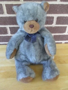 Carlton Cards Teddy Bear Faux Mink Gray/Blue Mix Fur Look 16" Plush Pot Belly - Picture 1 of 4