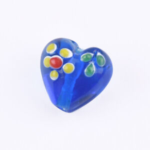 5pcs 16x14mm Heart Shape Flower Patterns Handmade Lampwork Glass Loose Beads