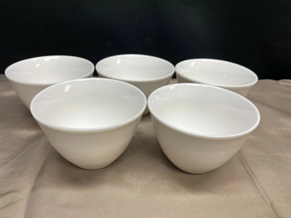 Set of 5 ~ Crate & Barrel "WHITE PORCELAIN" Round Sauce Bowls ~ 3 3/4" x 2 1/2" - Image 1 of 4
