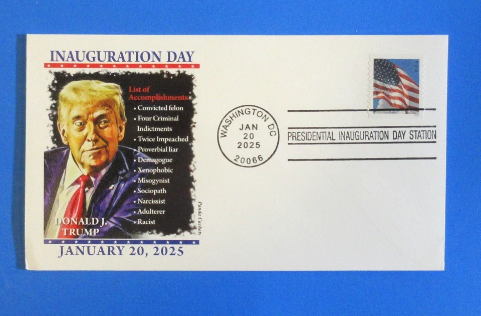 DONALD TRUMP 2025 PRESIDENTIAL INAUGURATION PANDA CACHET LIST OF ACCOMPLISHMENTS - Image 1 of 2