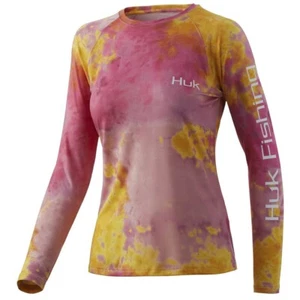 Huk Women's Tie Dye Pursuit Long Sleeve Tee-Pink Lady - Picture 1 of 2