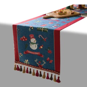 Christmas Snowman Table Runner, Blue X-mas Theme Jacquard Dining Table Decor 72 - Picture 1 of 11