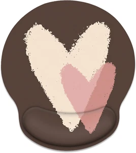 Ergonomic Mouse Pad with Wrist Support Brown Heart Pattern Non-Slip Rubber Base - Picture 1 of 7