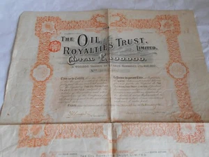 Vintage share certificate Stock Bond action Oil royalties trust ltd 1911 - Picture 1 of 3
