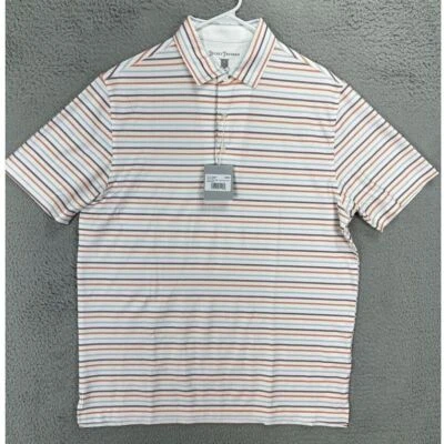 Hickey Freeman 高尔夫 Polo 衫成人中号白色条纹橄榄球休闲男式新品 — 第 1/4 张图片
