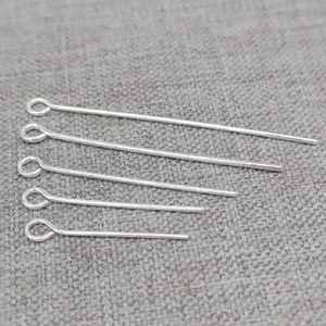 50 Sterling Silver Eye Pins 925 Silver Loops Eyepins Wire 0.5mm 0.6mm 0.7mm - Picture 1 of 4