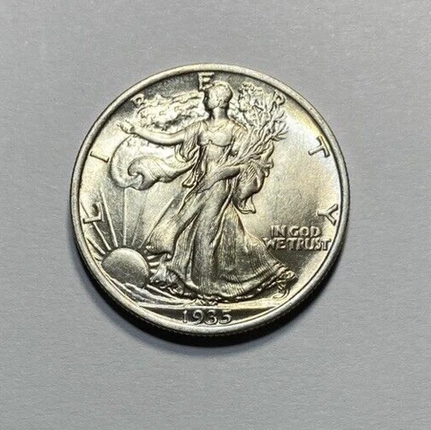 1935 Walking Liberty Half Dollar Brilliant AU++ Cover